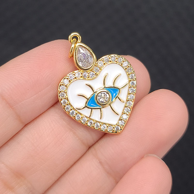CZ8395 18k Gold Plated CZ diamond pave enamel evil eye heart charms Pendants