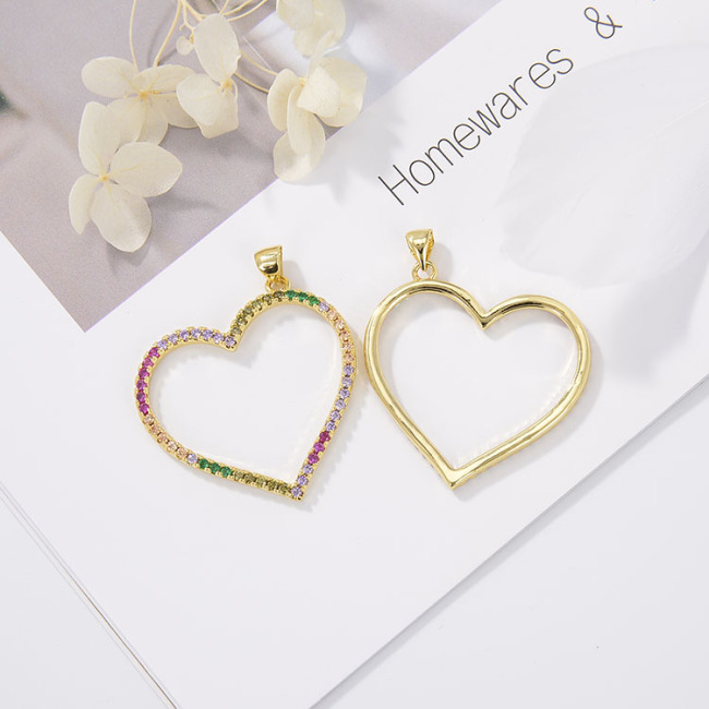CZ8158 18k Gold Colorful Zircon CZ Micro Pave Love Heart Necklace Accessories Elongated Love Heart Pendant For Jewelry Making