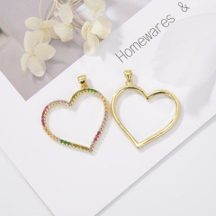 CZ8158 18k Gold Colorful Zircon CZ Micro Pave Love Heart Necklace Accessories Elongated Love Heart Pendant For Jewelry Making