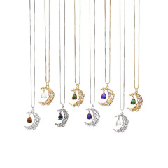 NZ1338 New 18K Gold plated Celestial Jewelry Chic Cubic Zirconia CZ Micro Pave Star and Crescent Moon Pendant Chain Necklace