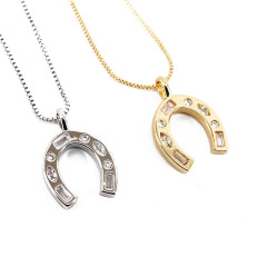 NZ1186 18k Gold Plated CZ Paved Enamel Rainbow Horseshoe Horse Shoe Pendant Chain Necklace
