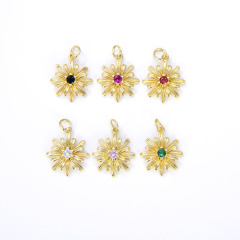 CZ8215 Mini Jewelry Supplies Gold CZ Micro Pave Chrysanthemum Daisy Flower Charms,Tiny Small CZ Diamond Floral Flower Charms