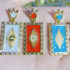 NZ1270 18K Gold Plated CZ Paved Enamel Rainbow Evil Eyes Cross Tarot Pendant Chain Necklace NZ1270 18K Gold Plated CZ Paved Enamel Rainbow Evil Eyes Cross Tarot Pendant Chain Necklace