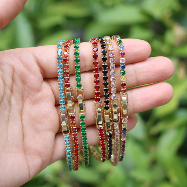 BC1432 Fashion Minimalist Rainbow Cubic Zirconia Tennis bracelet,  Multicolor dainty CZ Zircon Tennis Buckle Stacking Bracelet