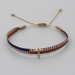 BC3002 Dainty Bohemian colorful handmade Embroidery friendship bracelets with CZ Micro Pave Eye Cross heart Charm