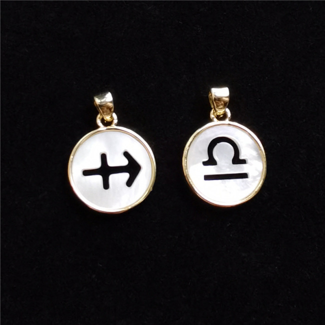 JF7344 18K Gold Plated Hollow Horoscope Zodiac Sign Round Coin Disc Charm Pendant for Necklace