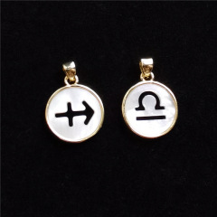 JF7344 18K Gold Plated Hollow Horoscope Zodiac Sign Round Coin Disc Charm Pendant for Necklace