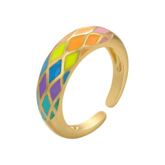 RA1042 18k gold plated Brass Metal Enamel Rainbow Colored diamond triangle open Rings
