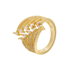 RM1289 New 18K Gold Plated Multi Colored Crystal CZ Micro Pave Star Multi-layer Link Chain Open Rings For Women Ladies
