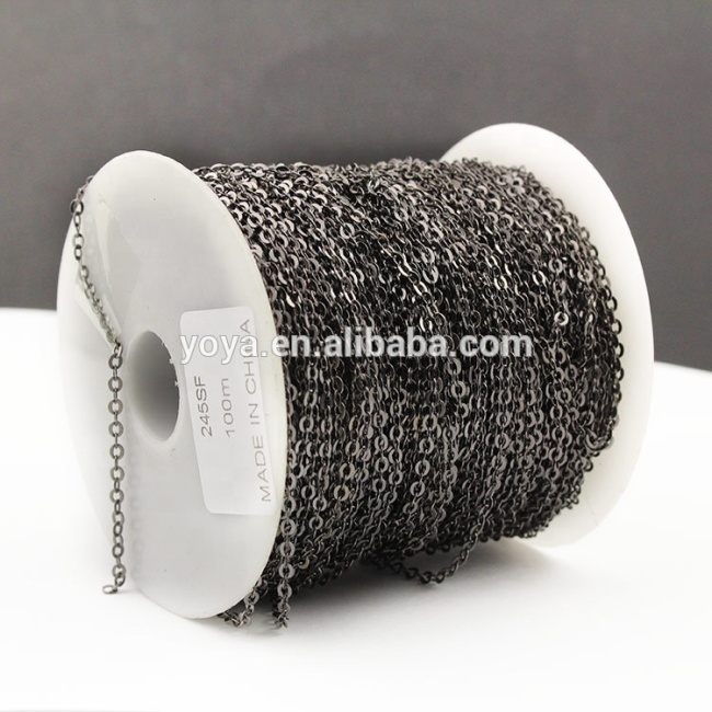 BC1164C Gunmetal Cable Chains,Black Plated Brass Chains Spools, Little Oval Soldered Flat Cable Chains