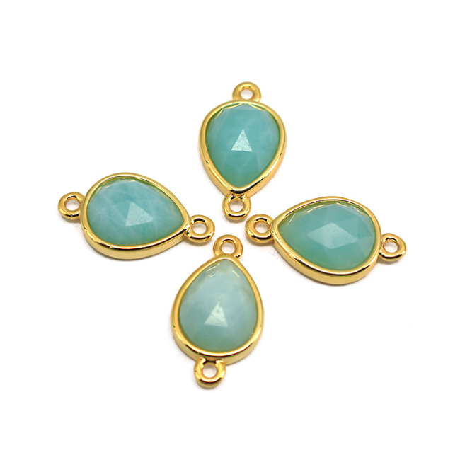 JF8711 Dainty Gold Plated Faceted Natural moonstone Semiprecious Stone Gemstone Oval Bezel Two Ring Connector