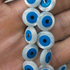 SP4125 Fashion Evileye inlay white MOP shell flat round beads,mother of pearl coin beads