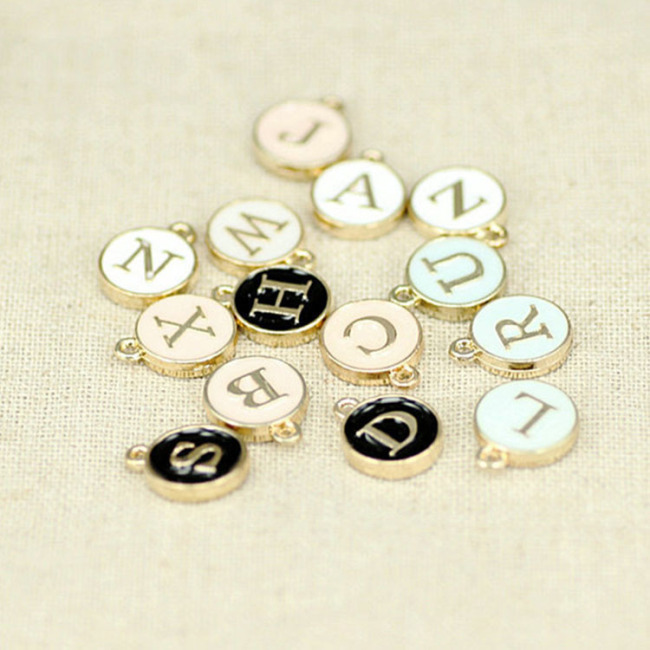 JS1519 Mini Chic Dainty Enamel Alphabet Letter Initial Disc Charm for Jewelry Bracelet Making,tiny jewelry supplies