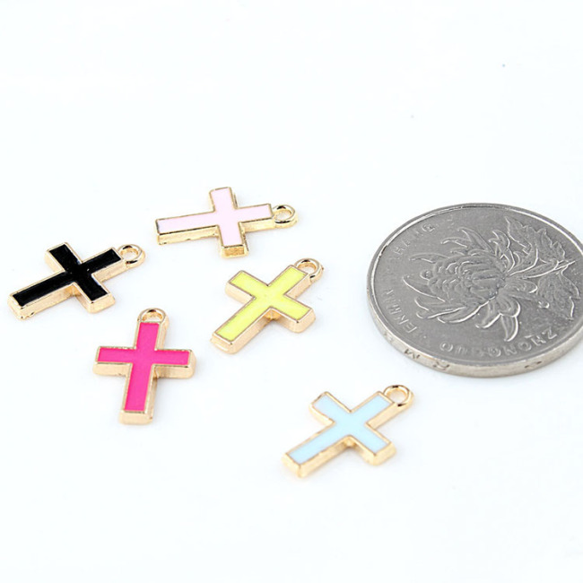 JS1522 Popular Small Tiny Colorful Multi Color Neon Enamel Cross Religious Charm Pendants for Jewelry Making