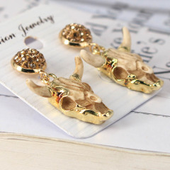 ER1029 Rhinestone Pave Stud with Gold Plated Oxhead Bull Head Charm Earrings