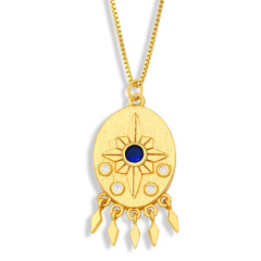 NZ1213 gold plated brass CZ micro pave Charm evil eyes triangle round Pendant Necklaces jewelry for Women