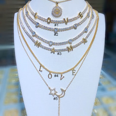 NZ1161 Chic 18k gold plated Diamond CZ Micro Pave Tennis Heart Love Mama Necklace for women Mom NZ1161 Chic 18k gold plated Diamond CZ Micro Pave Tennis Heart Love Mama Necklace for women Mom