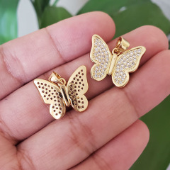 CZ8323 18k Gold Plated CZ Zircon Micro Pave Crystal Rhinestone Butterfly Charm Pendant for Necklace Jewelry Making