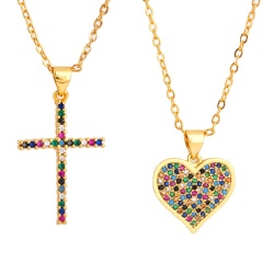 NZ1201 Jewelry Tiny Mini chain colored CZ diamond mirco pave cross heart charms Pendant Necklaces Initial jewelry for Women NZ1201 Jewelry Tiny Mini chain colored CZ diamond mirco pave cross heart charms Pendant Necklaces Initial jewelry for Women