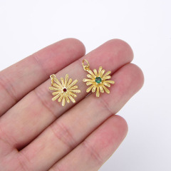 CZ8215 Mini Jewelry Supplies Gold CZ Micro Pave Chrysanthemum Daisy Flower Charms,Tiny Small CZ Diamond Floral Flower Charms