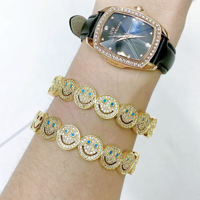 BC2038 Fashion 18K Gold Plated Brass Bracelet Zircon CZ Micro Pave Smiley Happy Face Link Chain Hand Cuff Chain Bangle Bracelets