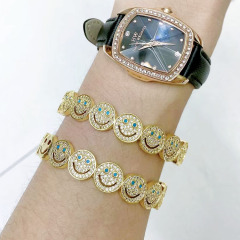 BC2038 Fashion 18K Gold Plated Brass Bracelet Zircon CZ Micro Pave Smiley Happy Face Link Chain Hand Cuff Chain Bangle Bracelets