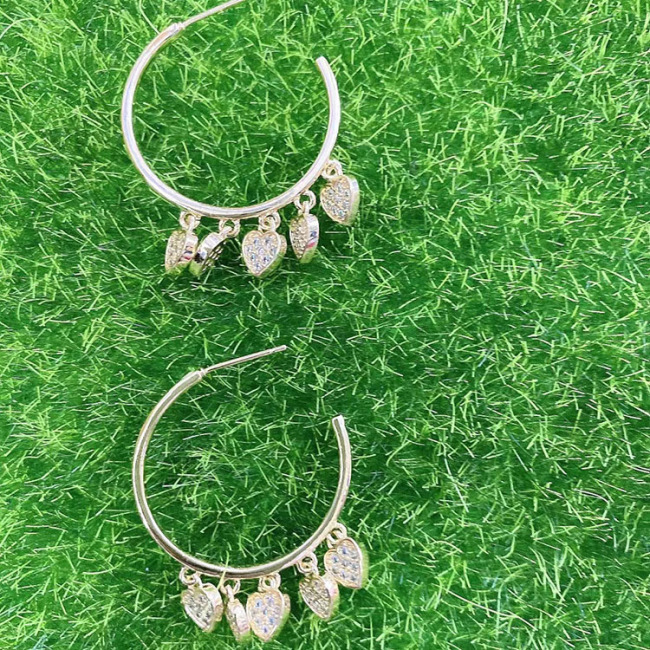 EC1732 2021 Womans Fashion Gold Plated Clear CZ Micro Pave Heart Star Dangle Charms Hoop Huggies Earrings
