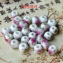 Hand Painted Ceramic Blue White Porcelain Round Beads ,Chinoiserie China Blue White Double Happiness Longevity Flower Beads