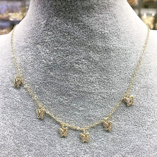 NZ1121 Chic 18k gold plated Diamond CZ Micro Pave butterfly pendant necklace for women