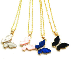 NZ1180 new arrival fashion stainless steel ladies O chain brass with CZ butterfly pendant women necklace