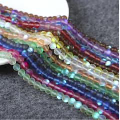 SB6367 Rainbow Matte Flashy Manmade Glowing Synthetic Moonstone Shiny Matte Stone Round Beads