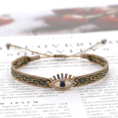 BC3002 Dainty Bohemian colorful handmade Embroidery friendship bracelets with CZ Micro Pave Eye Cross heart Charm