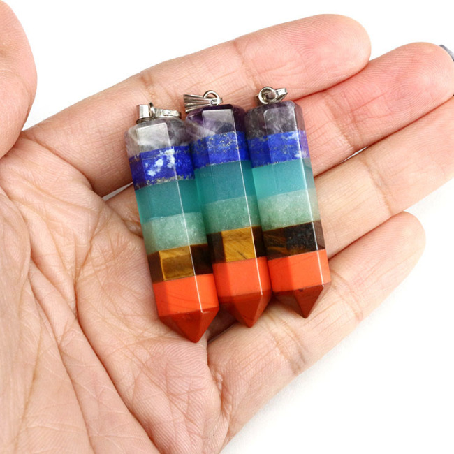 JF7099 Rainbow Healing Crystal Point 7 Colour Tone Chakra Pendant
