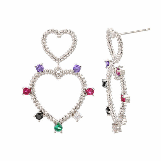 EC1472 Boho Style CZ Earrings, Women's Eainbow Diamond Heart Shape Dangle Earrings,Beautiful Jewelry For Girls