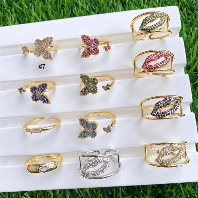 RM1348 Dainty Minimilast New Gold  CZ Paved Multi Colored Colorful Filigree Butterfly Rings for Ladies Women 2021