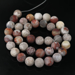 AB0717 Matte Genuine Laguna Lace Mexican Agate Beads