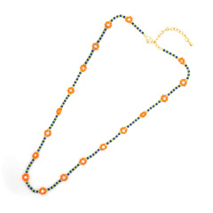 NG1009 New design tiny miyuki seed beads brass sunflower chain necklace gifts for lady NG1009 New design tiny miyuki seed beads brass sunflower chain necklace gifts for lady