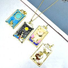 NM1238 Hiphop Jewelry 18K Gold Plated Enamel Rainbow Sun Crescent Moon and Star Celestial Tarot Pendant Chain Necklace
