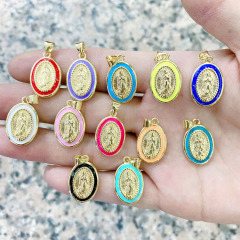 JS1613 18k Gold Plated brass metal rainbow enamel Jesus the mother virgin of Mary charms Pendant