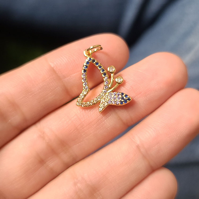 CZ8492 Dainty CZ Micro Pave Jewelry Charms 18k Gold CZ Paved Lock Butterfly Heart Lip Charm Pendants