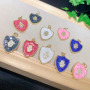 CZ840118k Gold Plated Micro Pave CZ Hamsa Hand On Enamel Colorful Shield Shape Pendants