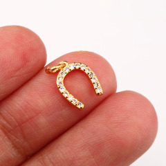 CZ8257 Dainty Jewelry supplies Tiny Mini CZ Micro Pave Horseshoe Charm,Small Cubic Zirconia Horseshoe Good Luck Charms