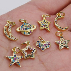 CZ7946 Dainty Mini Small Multicolor Cubic Zirconia Heart Charm,Tiny Rainbow CZ Planet Star Moon Celestial Charm