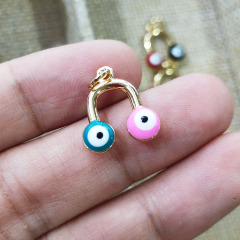 JS1535 Fashion Enamel Double Evil Eyes Horseshoe U shapeed Charm pendant findings for necklace jewelry making