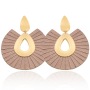 EL1001 Fashion Gold Plated fan-shaped Leather Fringe Tassel Earrings for Women