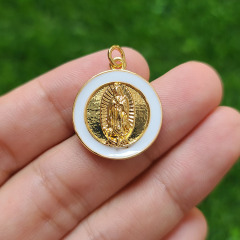 JS1588 18k Gold Plated brass metal rainbow enamel Jesus the mother virgin of Mary charms Pendant