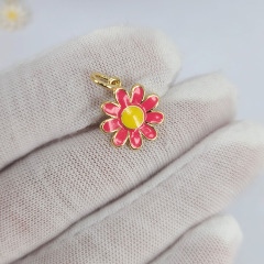 JS1586 Dainty 18k Gold Plated brass colorful enamel sun flower smiley daisy flower charms Pendant