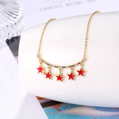 NZ1041 Chic Dainty Gold Rainbow CZ Diamond with Rainbow Small Mini Enamel Heart Star Charm Necklace