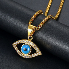 NS1139 High Quality Men's Gold Plated Stainless Steel Blue Evil Eyes Pendant Chain Protection Jewish Necklace Jewelry for Men
