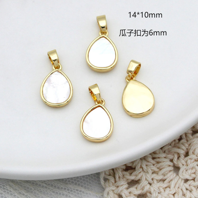 JF7335 Dainty White Shell Round Oval Teardrop Square Pendants,Tiny Gold Bezel Shell Star Butterfly Moon Lightning Charm Pendant